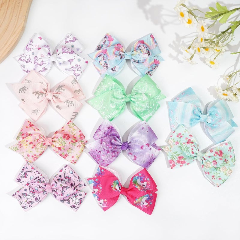 CellElection 24PCS 4.5Inch Bows for Girls Boutique Grosgrain Ribbon Rainbow Hair Bow Alligator Hair Clips Pigtail Bows Unicorn Hair Clips for Baby Girls Toddler Kids Children Teens - Image 3